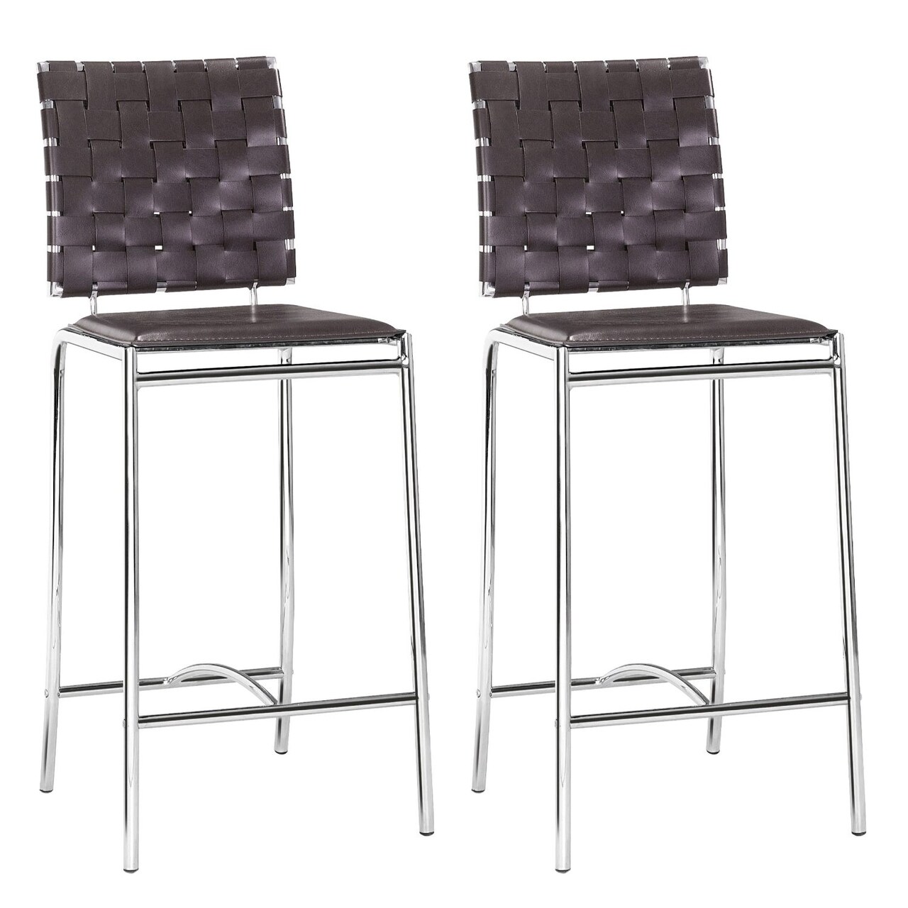 Modern Home Set of 2 Espresso Brown and Silver Upholstered Counter Chairs 39&#x22;